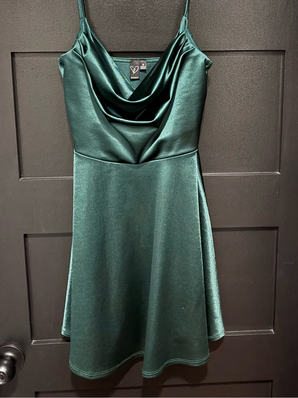 Windsor Emerald Green Satin Cowl Neck Mini Dress